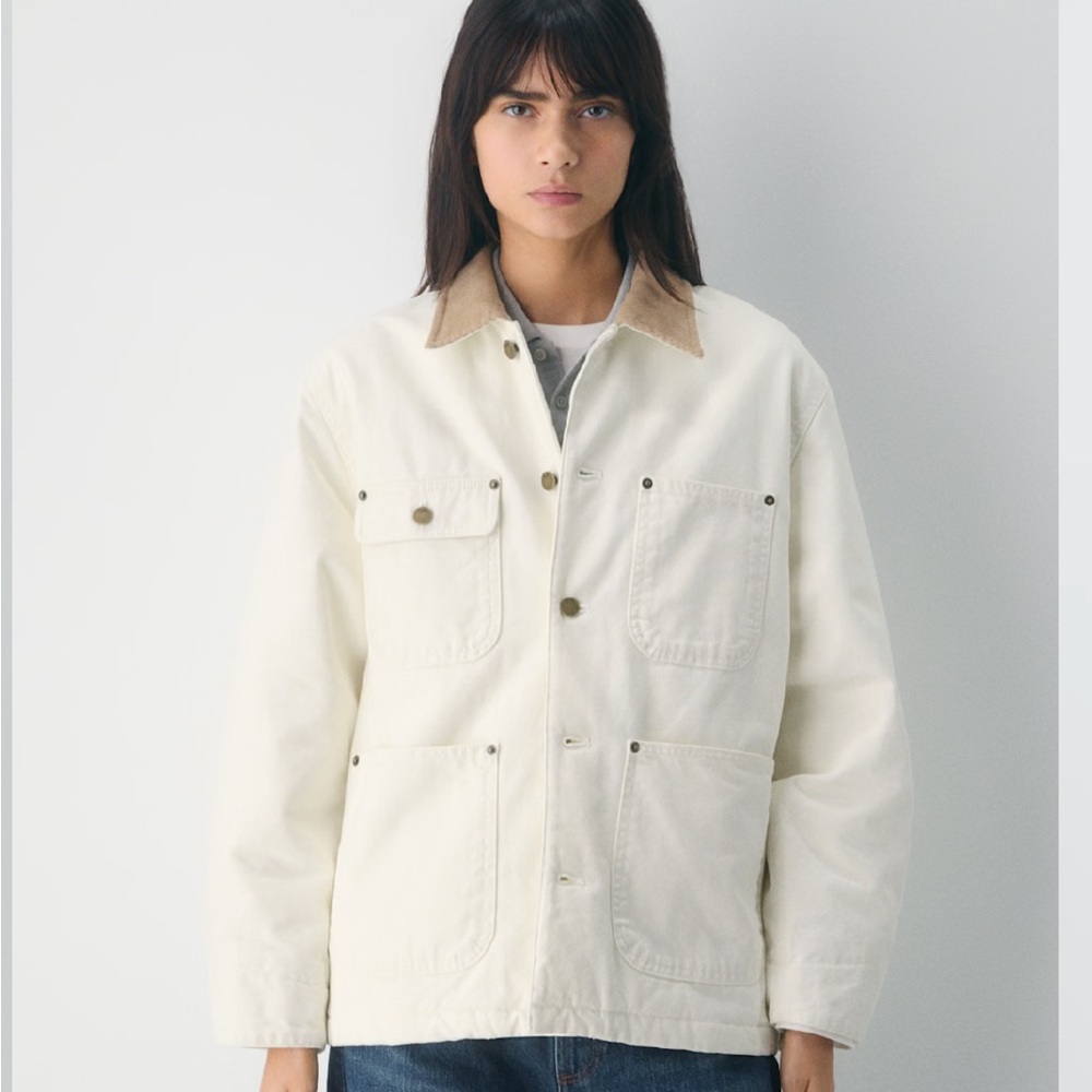 Aritzia TNA chore coat -Cream Jacket with Tan Corduroy Collar
